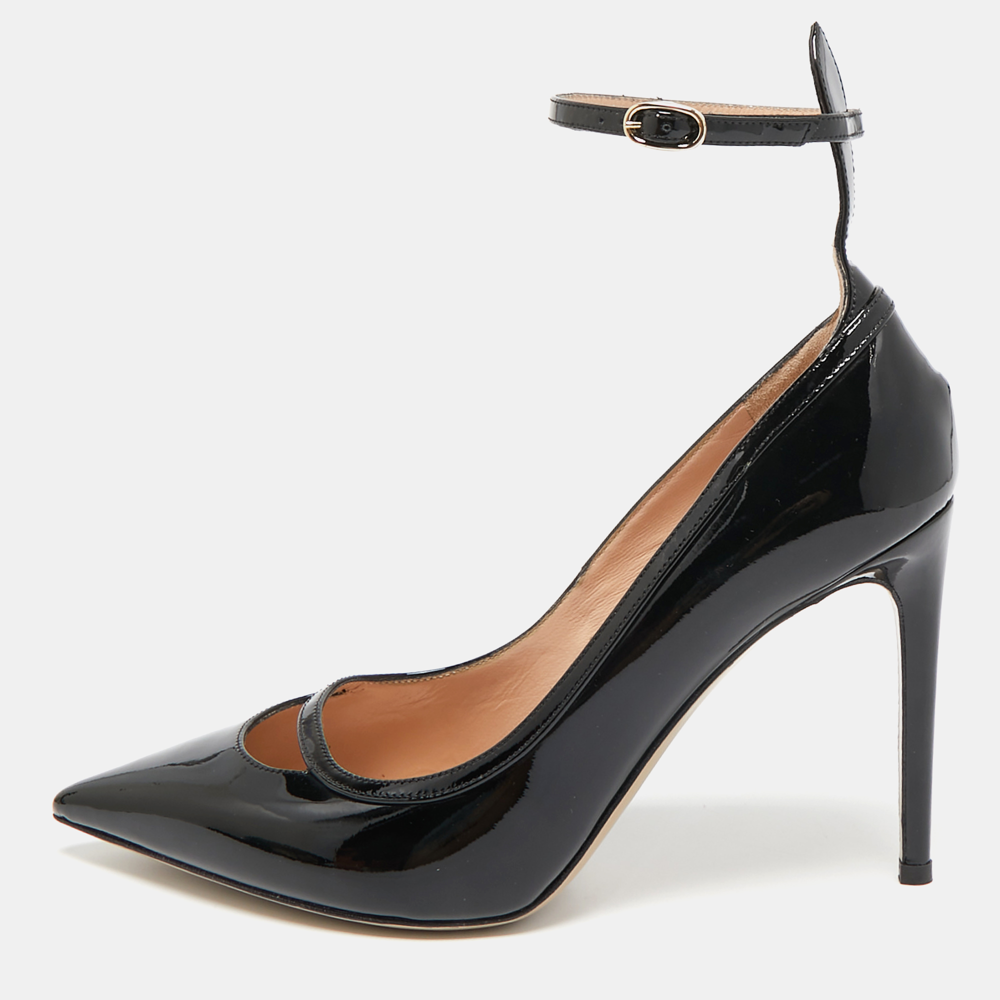 

Valentino Black Patent Leather Ankle Strap Pumps Size