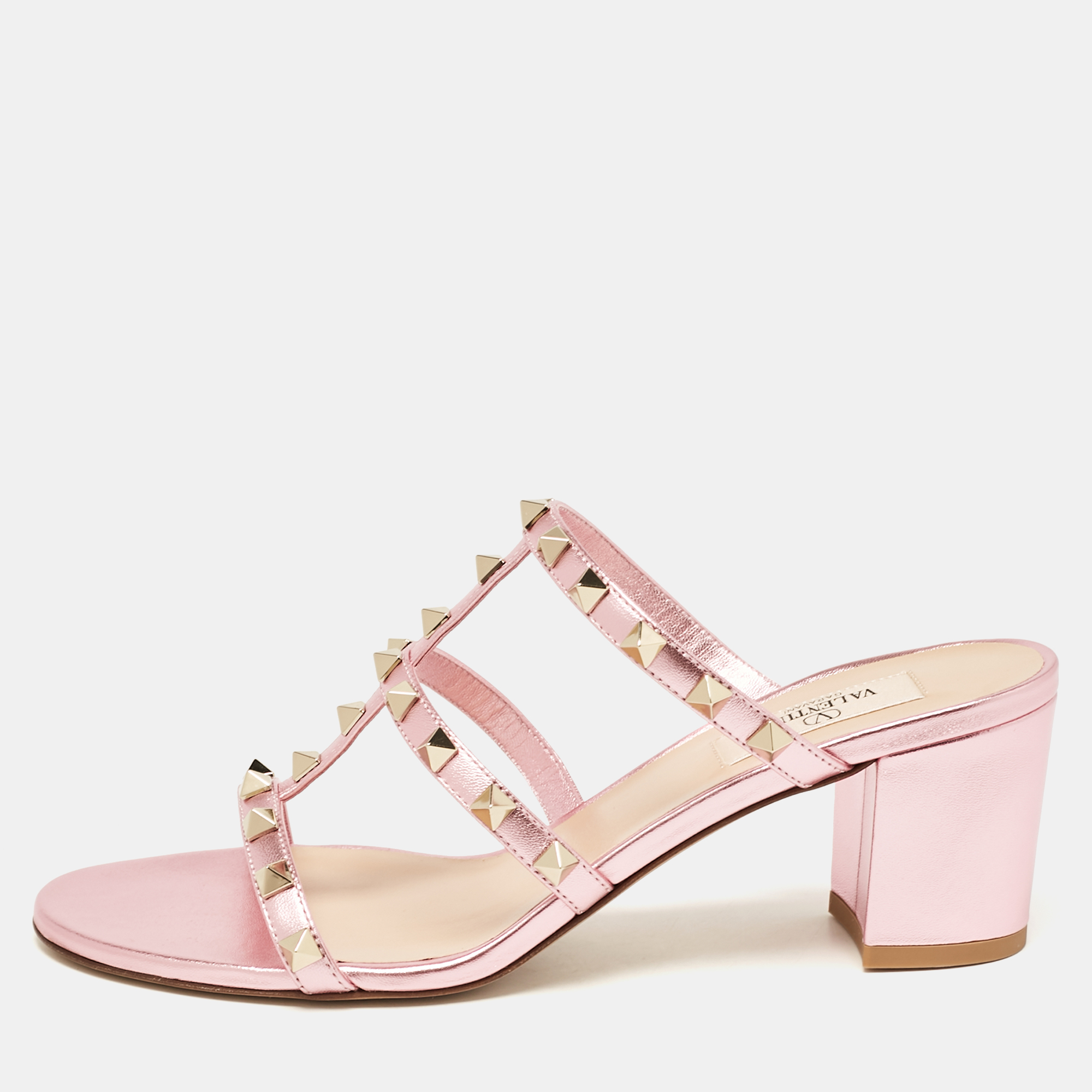 

Valentino Metallic Pink Leather Rockstud Slide Sandals Size