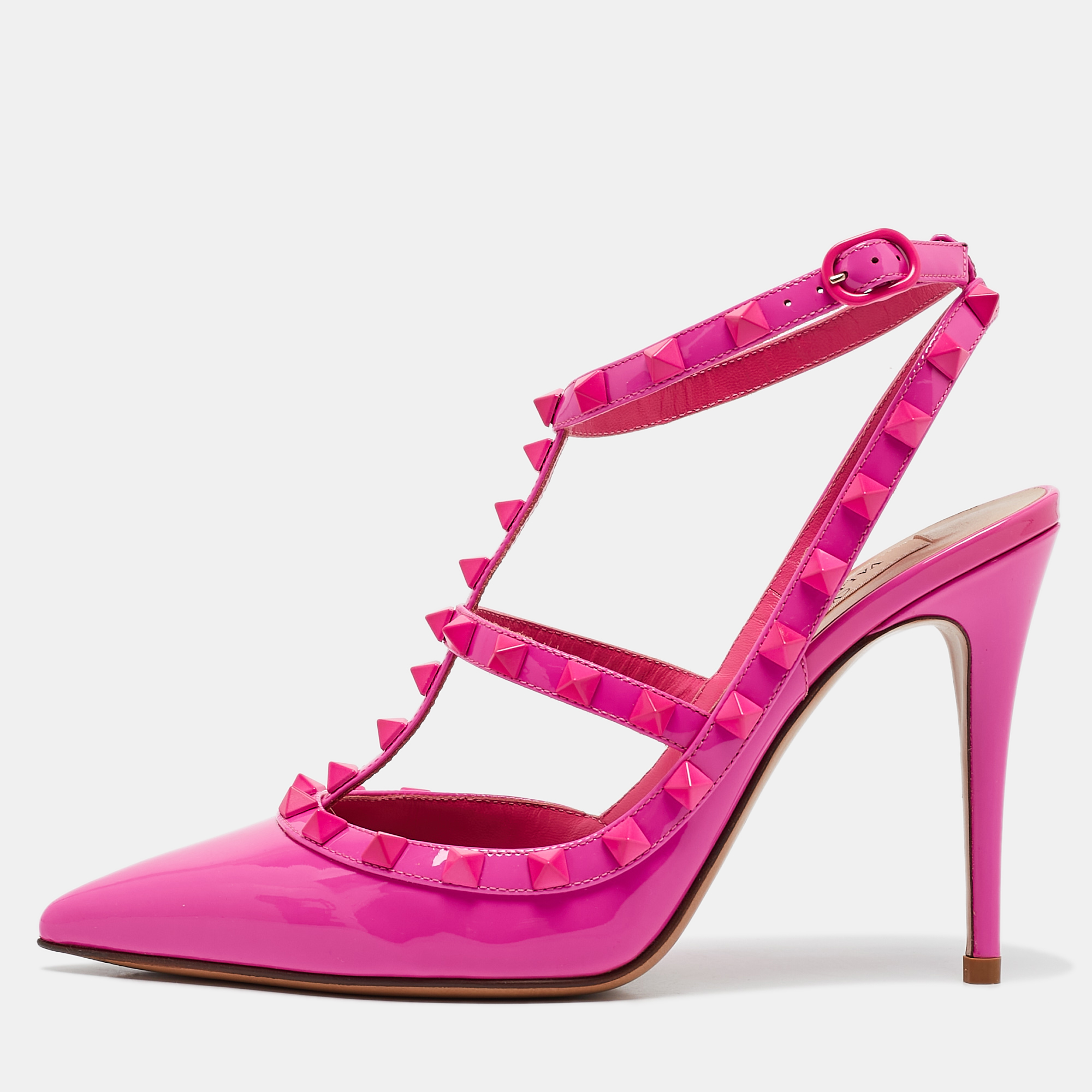 

Valentino Fuchsia Patent Leather Rockstud Caged Pumps Size, Pink