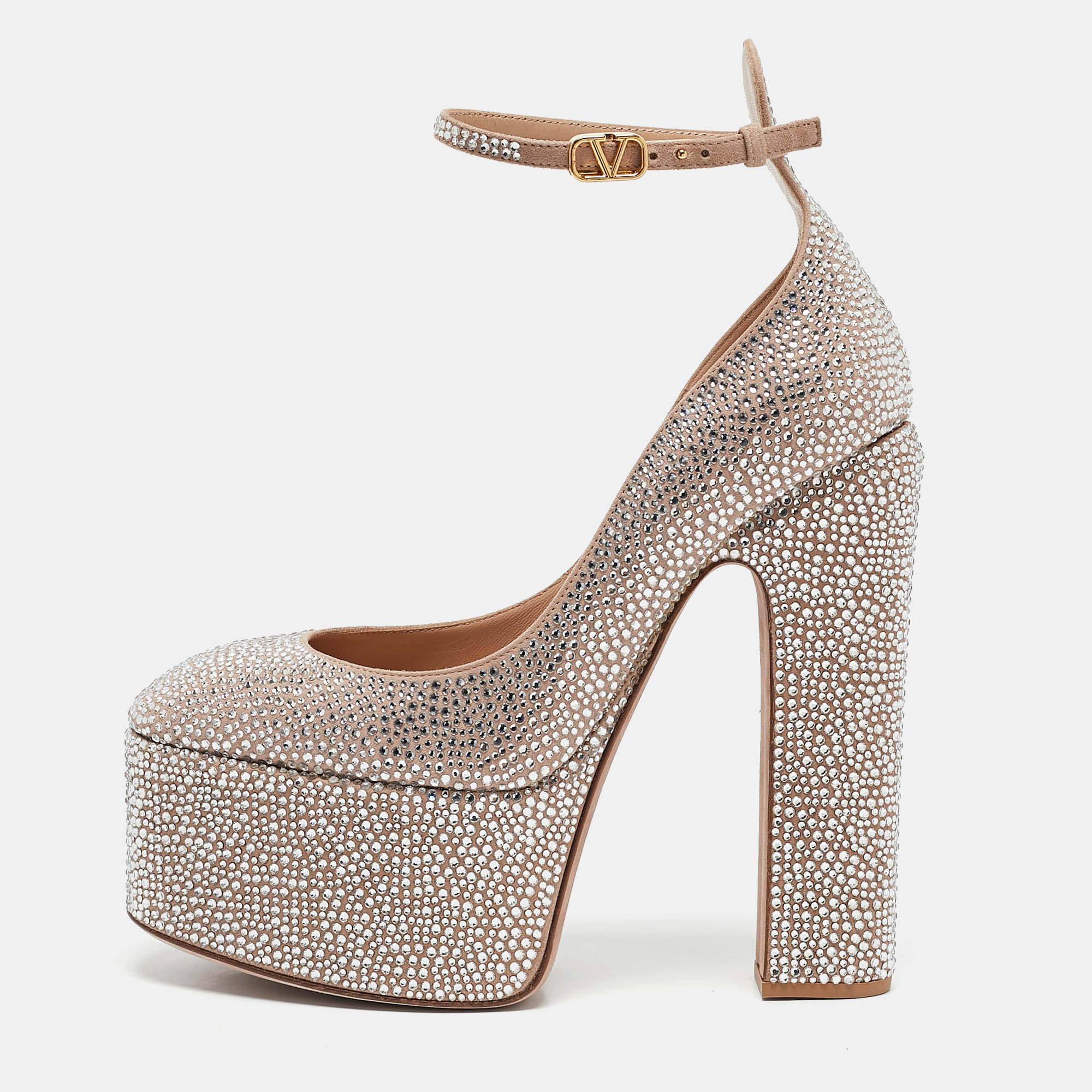 

Valentino Beige Suede Crystal Embellished Tango Pumps Size