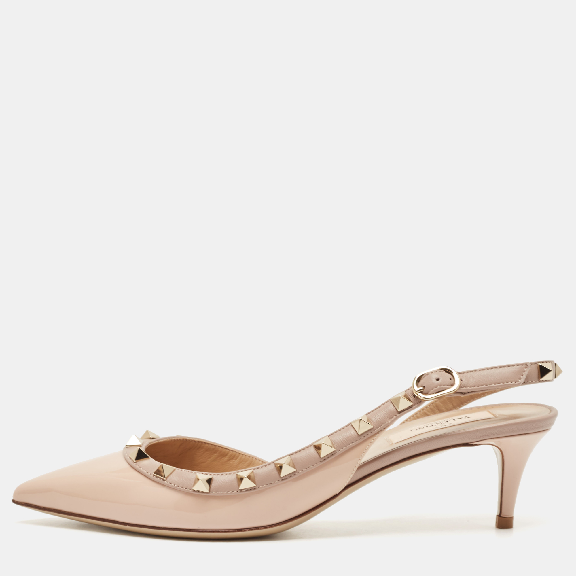 

Valentino Beige Patent and Leather Rockstud Slingback Pumps Size