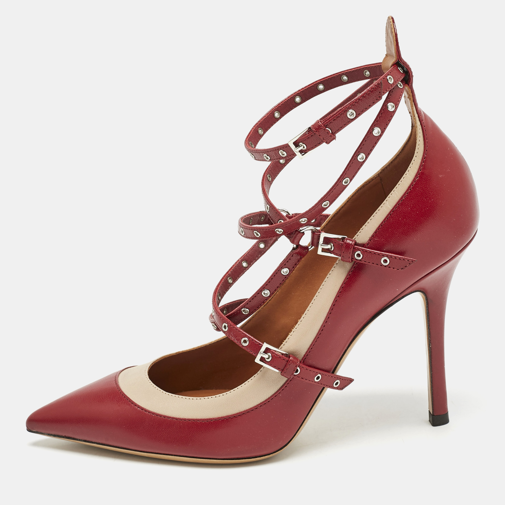 

Valentino Red/Beige Leather Love Latch Pumps Size