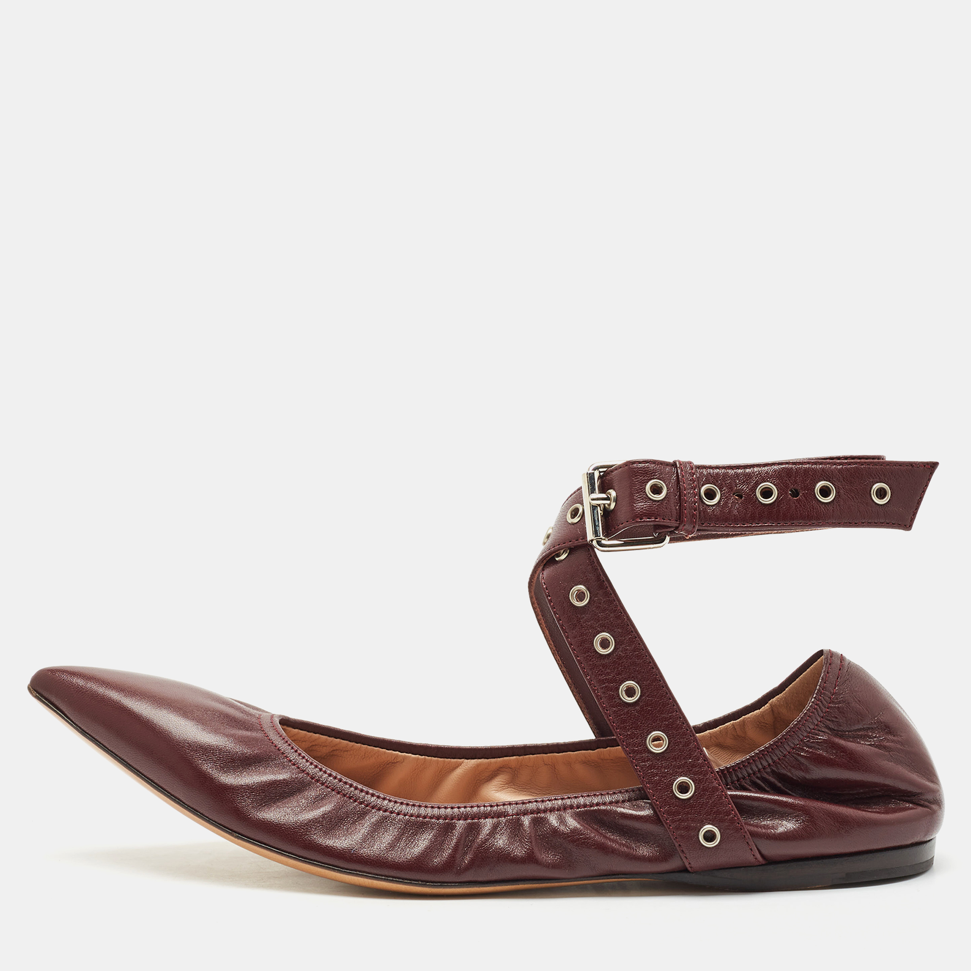 

Valentino Burgundy Leather Rockstud Ballet Flats Size
