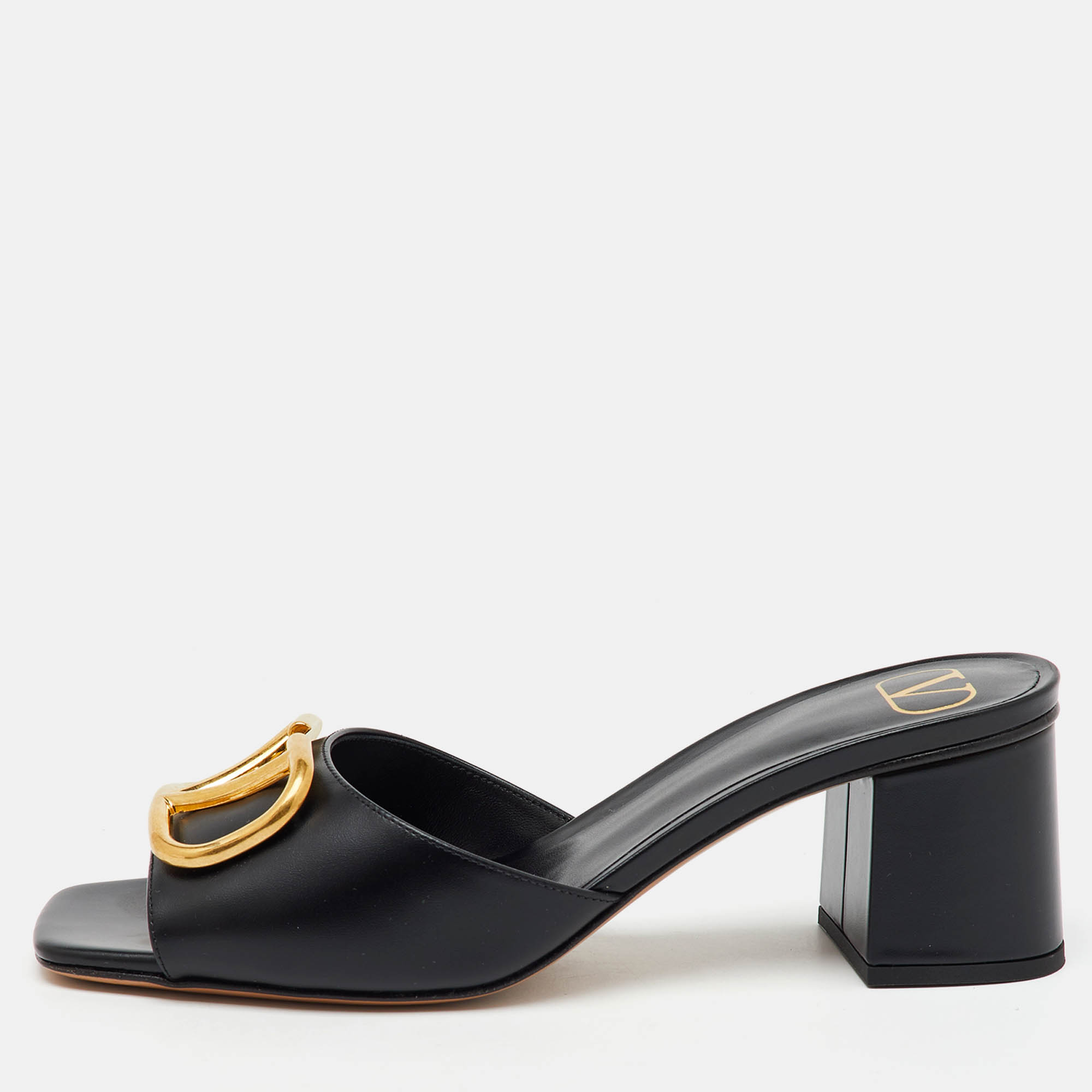 

Valentino Black Leather VLogo Mule Sandals Size