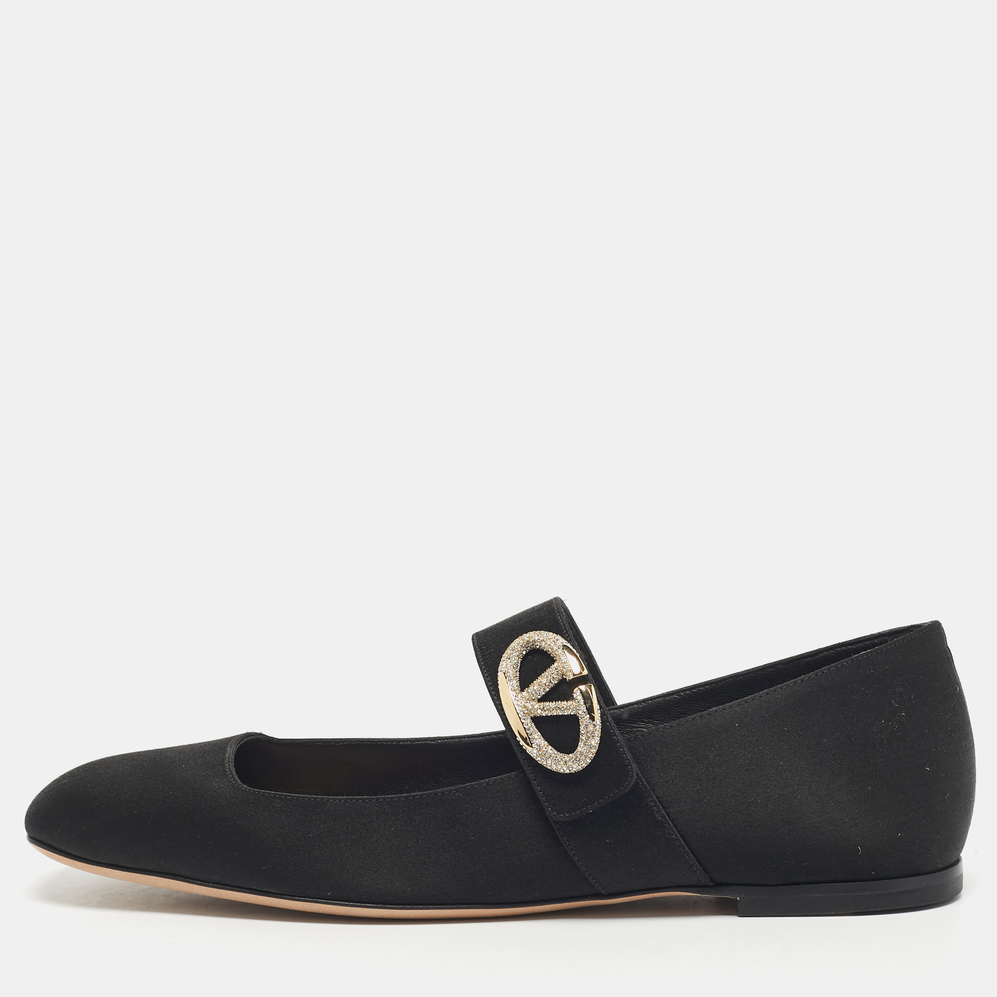

Valentino Black Satin VLogo Mary Jane Ballet Flats Size