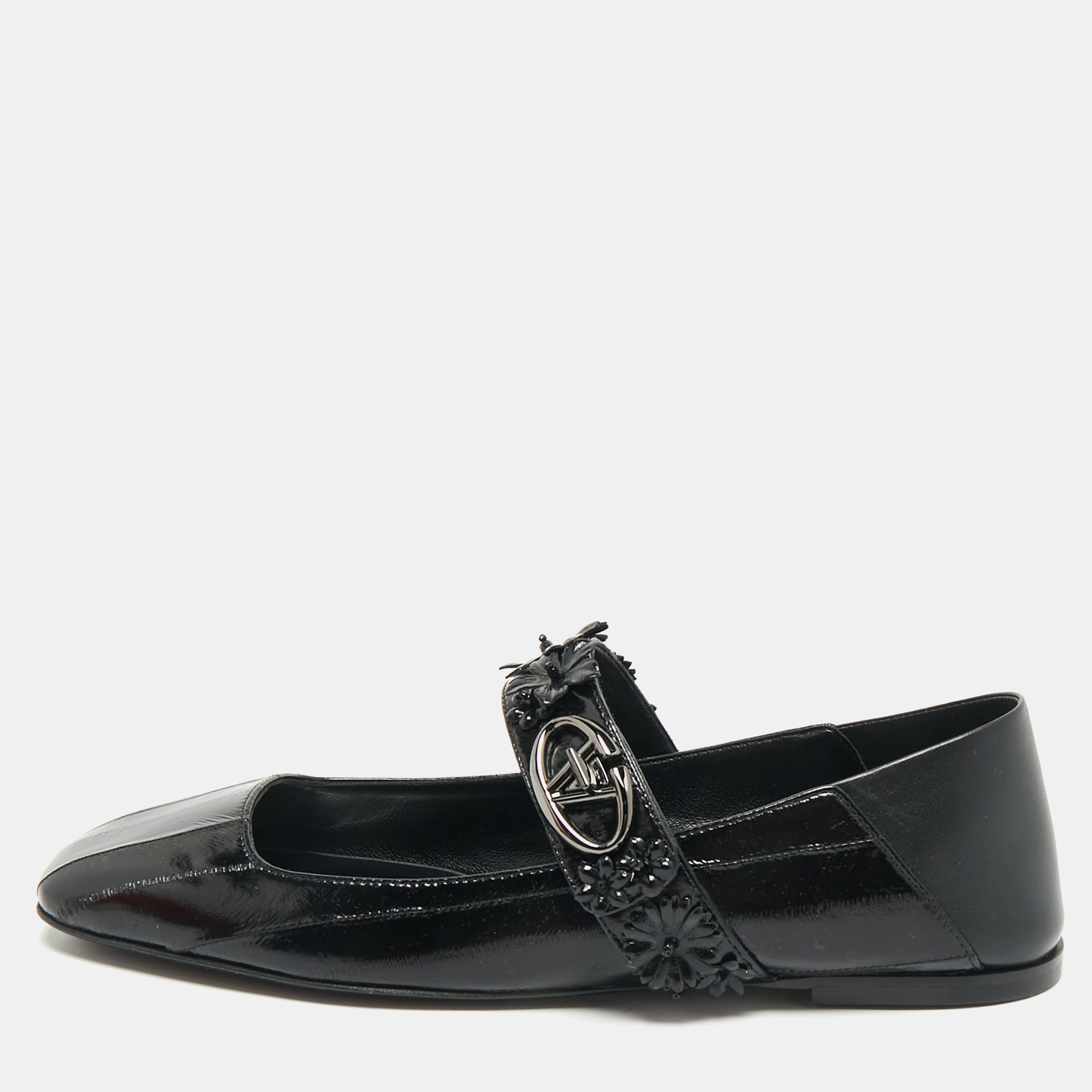 Valentino Black Eel Leather VLogo Locker Mary Jane Ballet Flats Size 39