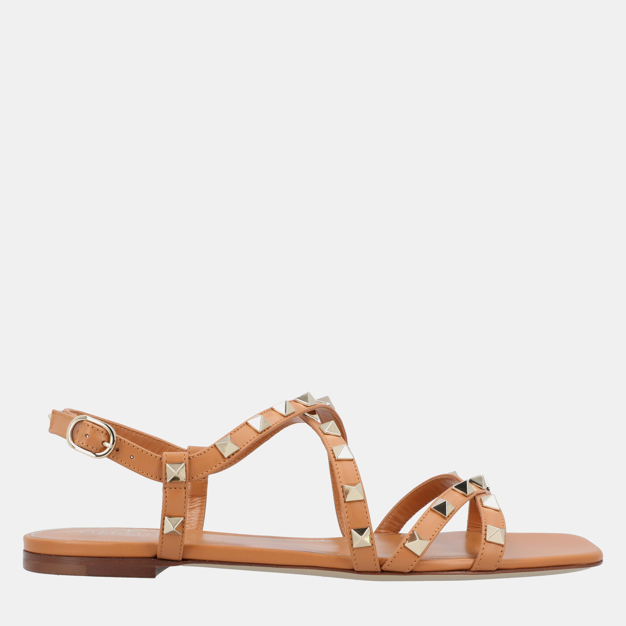 

Valentino Rockstud Flat EU  Brown Calfskin Leather Sandals