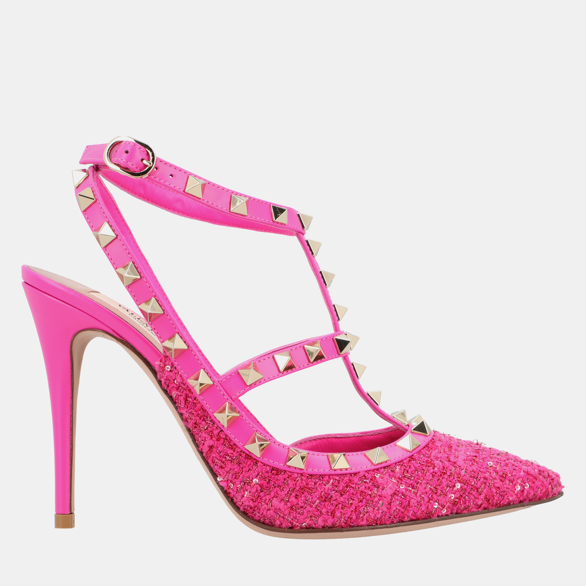 

Valentino Caged 100 Tweed & Leather EU  Pink Pump