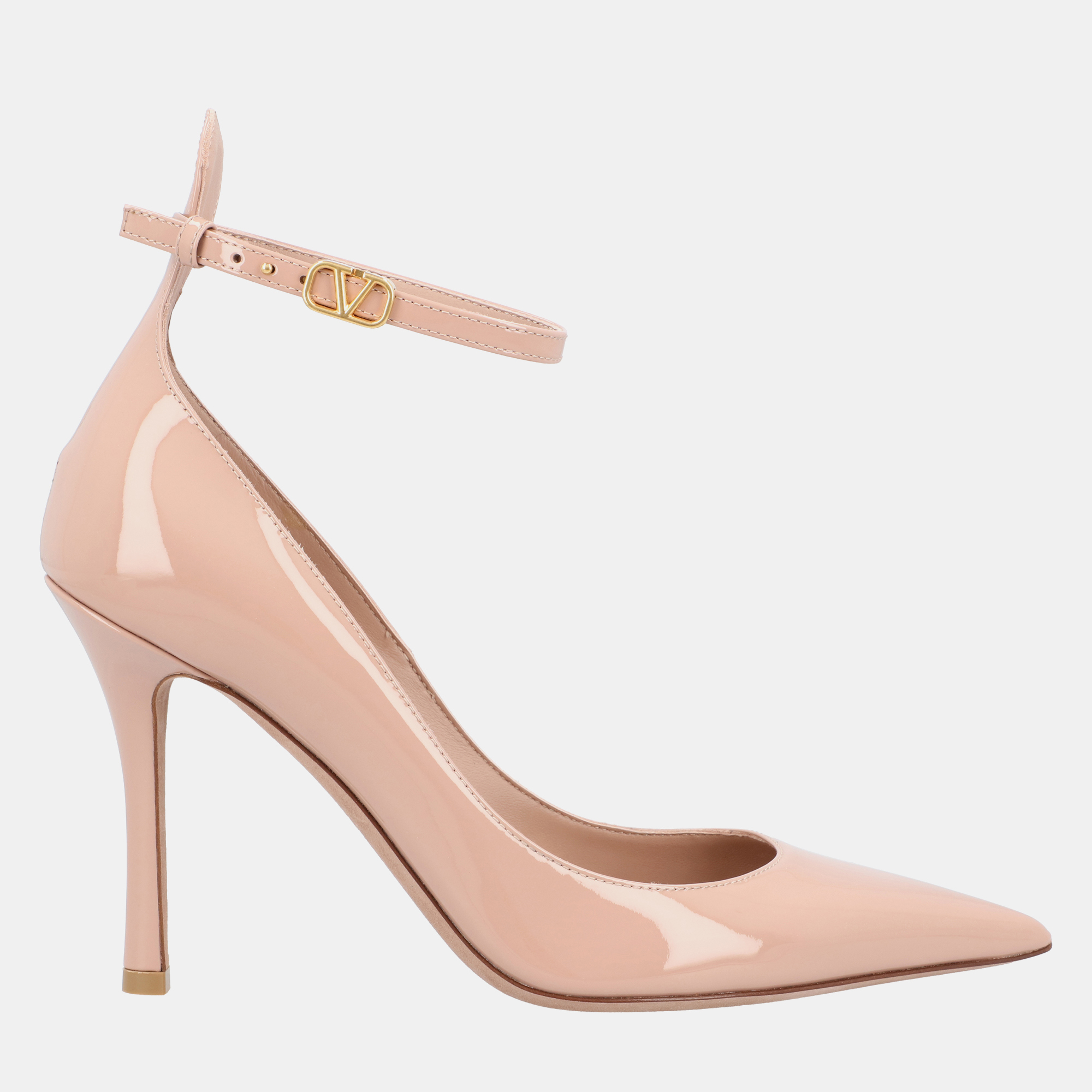 

Valentino Tan-Go Patent Leather  Nude Leather Pump 100mm, Beige