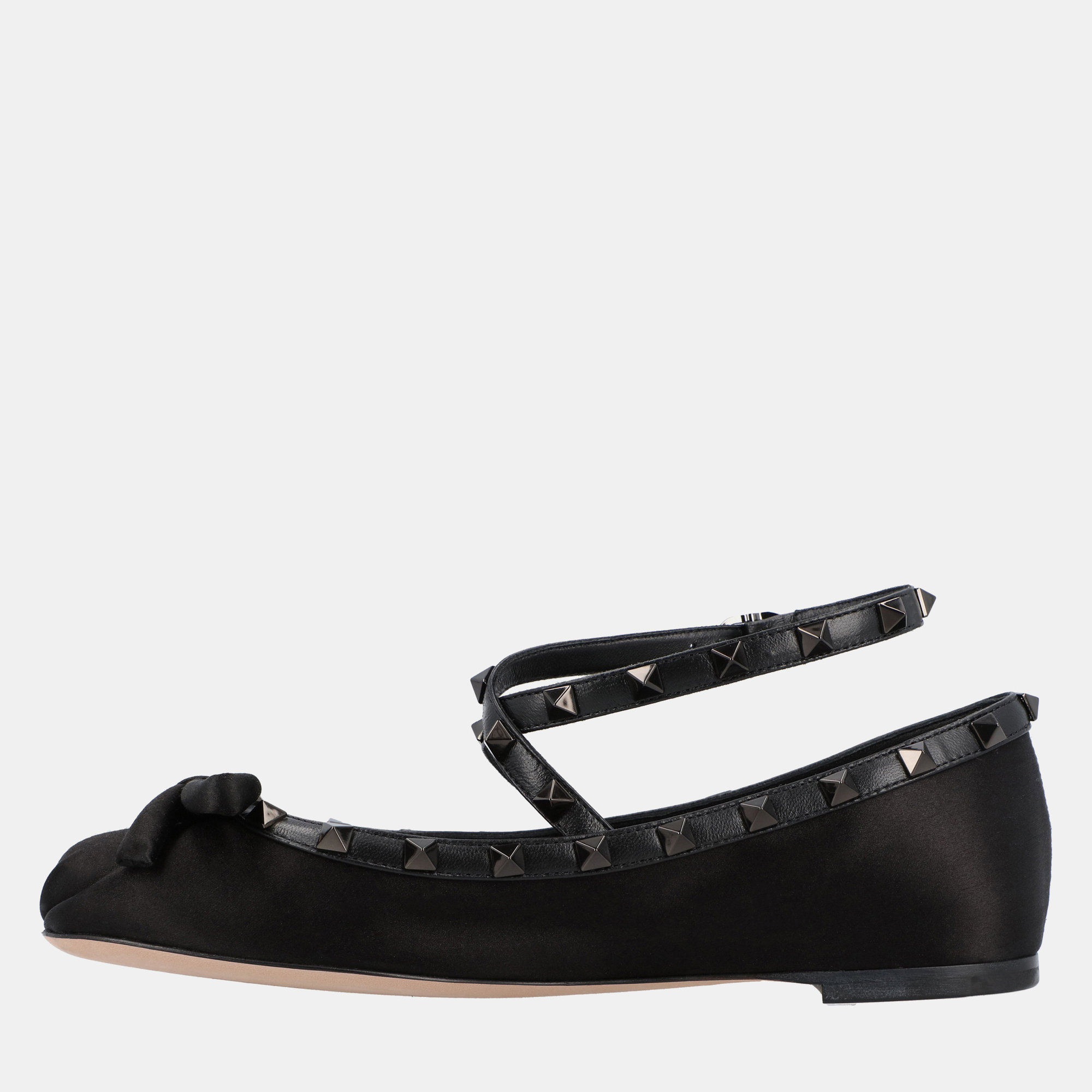

Valentino Rockstud  Black Satin Ballerinas