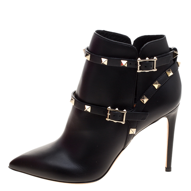 

Valentino Black Leather Rockstud Pointed Toe Ankle Boots Size