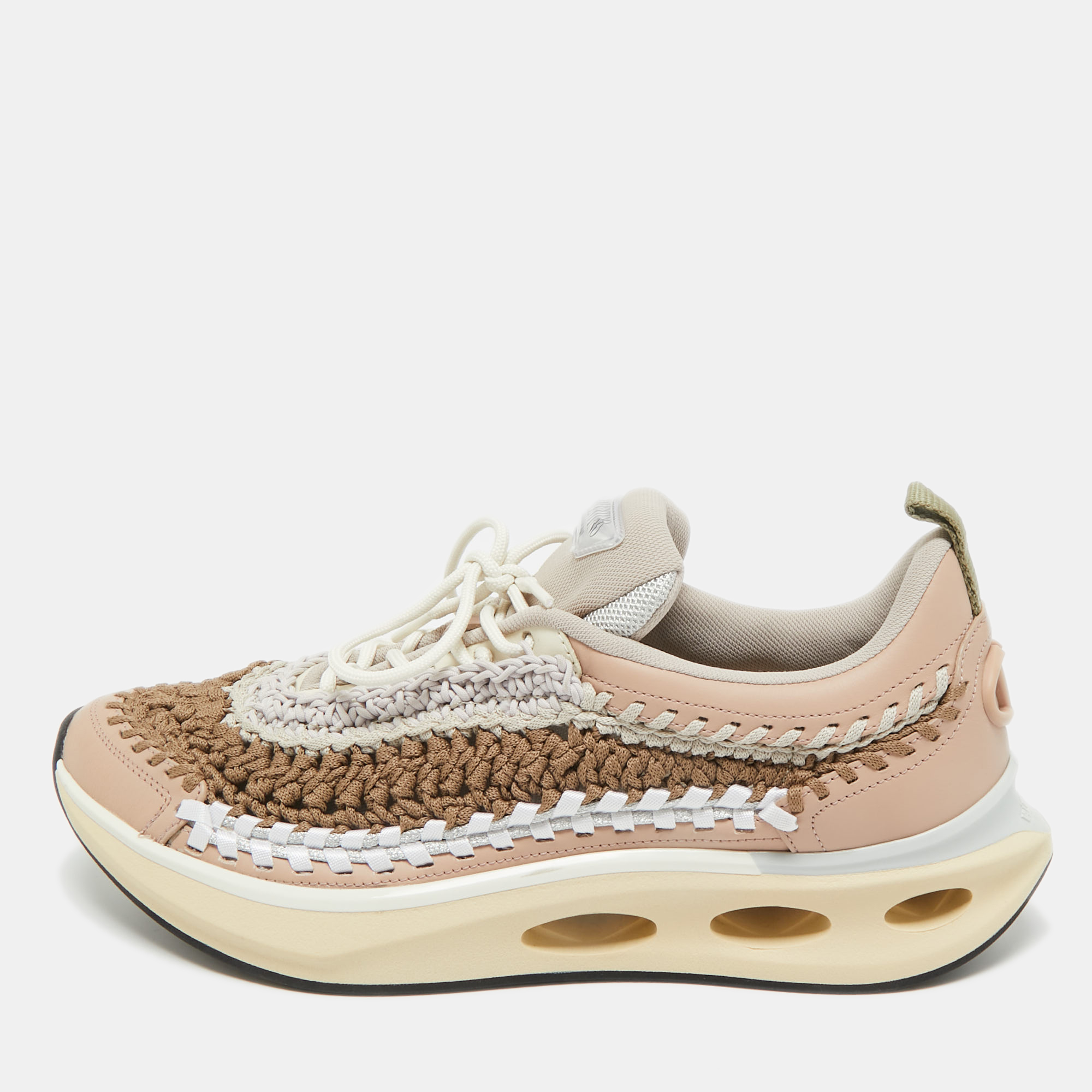 

Valentino Multicolor Knit Fabric and Leather Easy Knot Lace Up Sneakers Size