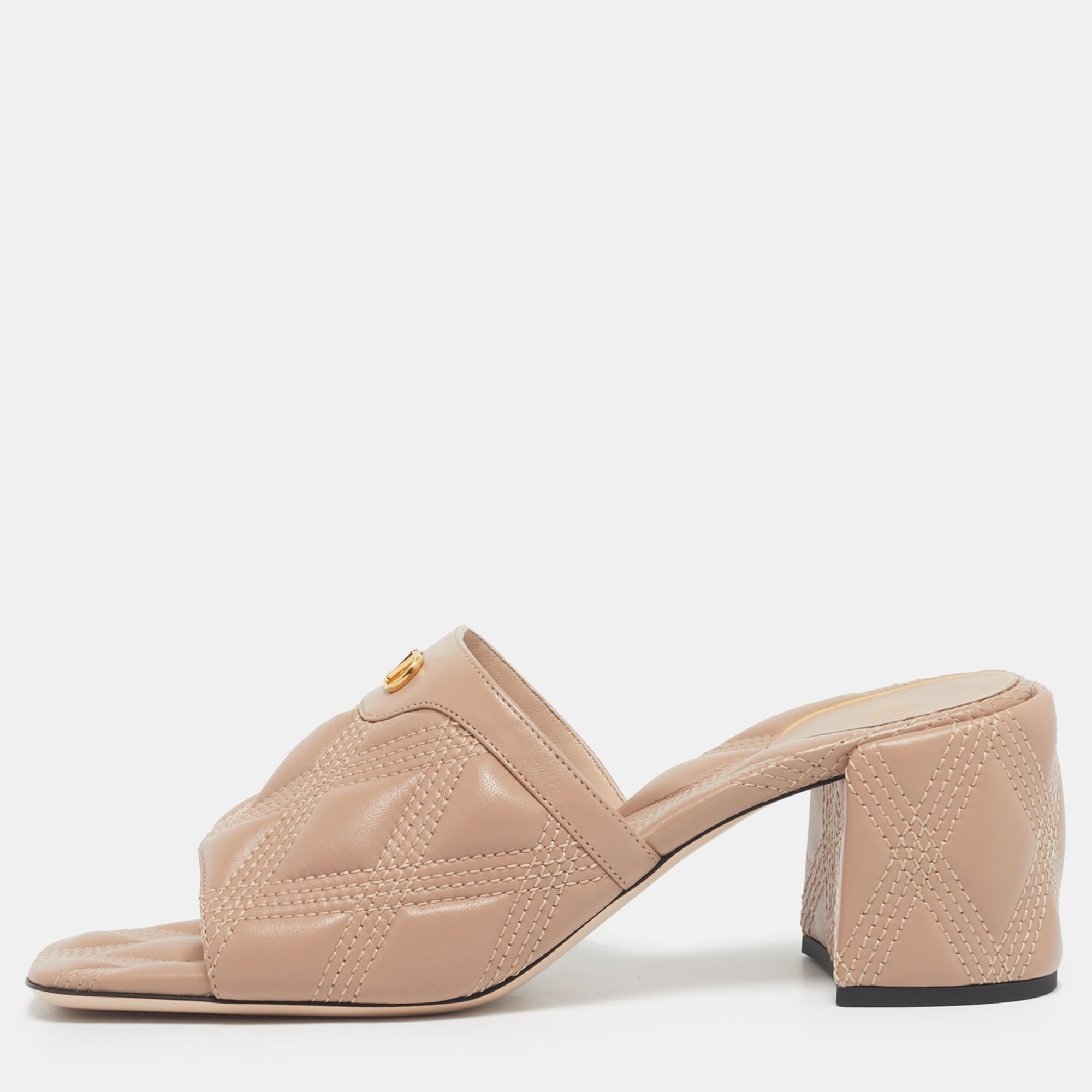 Valentino Dusty Pink Leather Quiltie 67 Slide Sandals Size 39