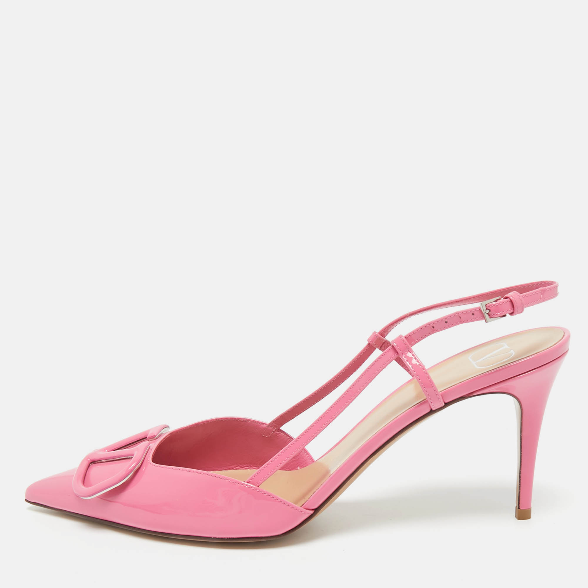 

Valentino Pink Patent Leather VLogo Slingback Pumps Size
