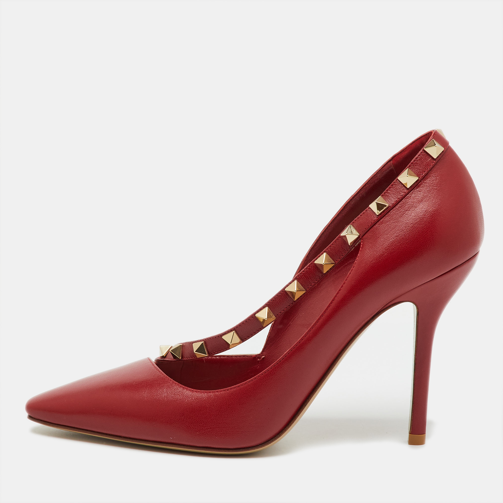 

Valentino Red Leather Cross Strap Rockstud Pumps Size