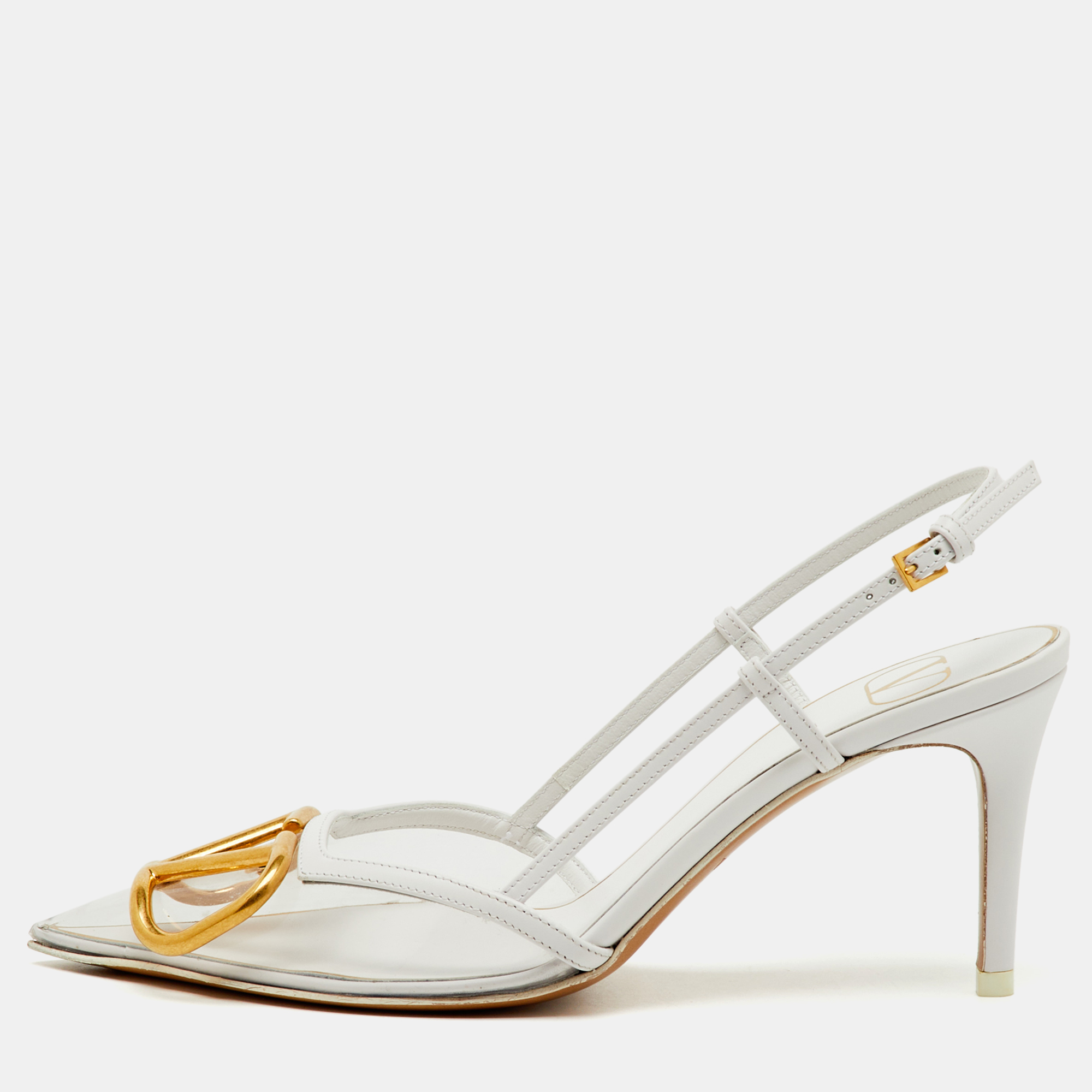 

Valentino White/Transparent Leather and PVC VLogo Slingback Pumps Size