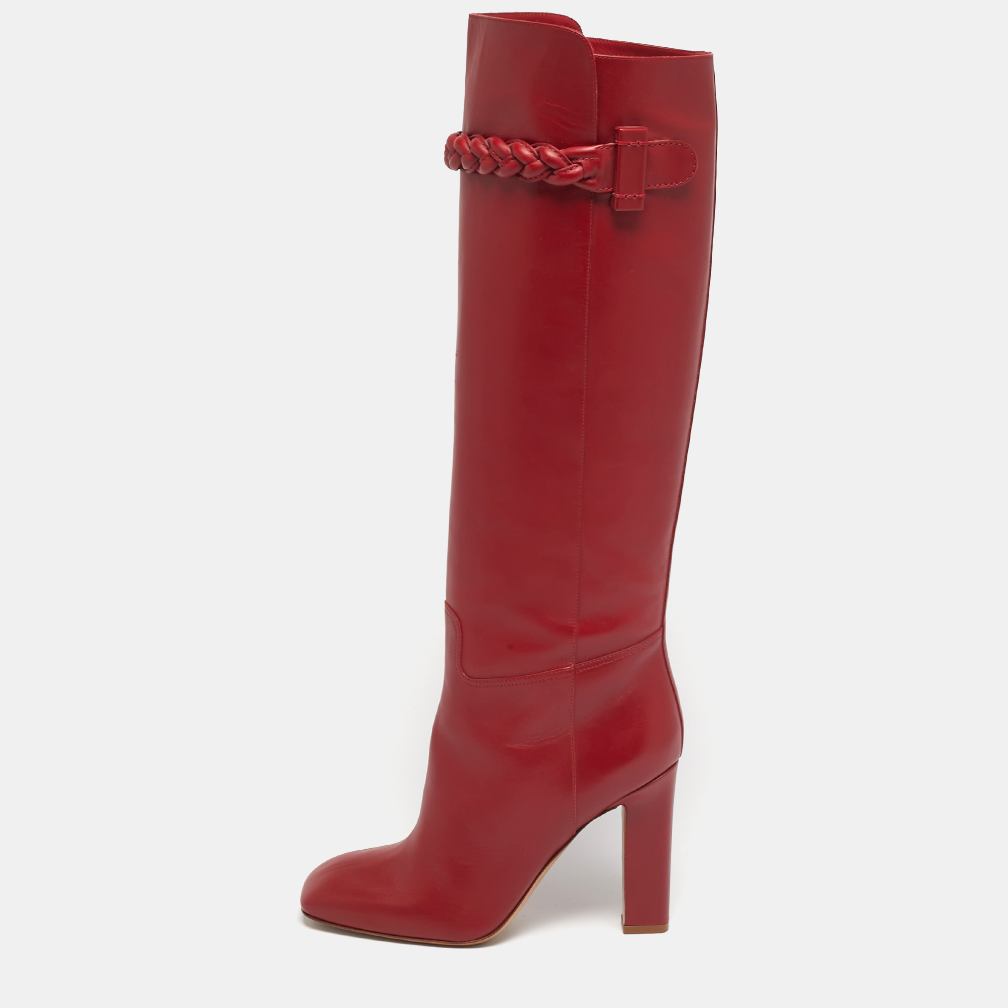 

Valentino Red Leather Knee Length Boots Size