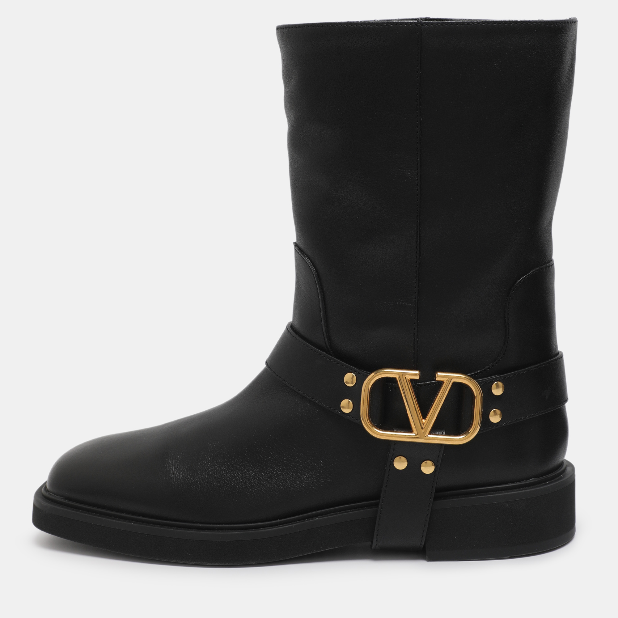 Pre-owned Valentino Garavani Vlogo Size 40 Black Leather Ankle Length Boots