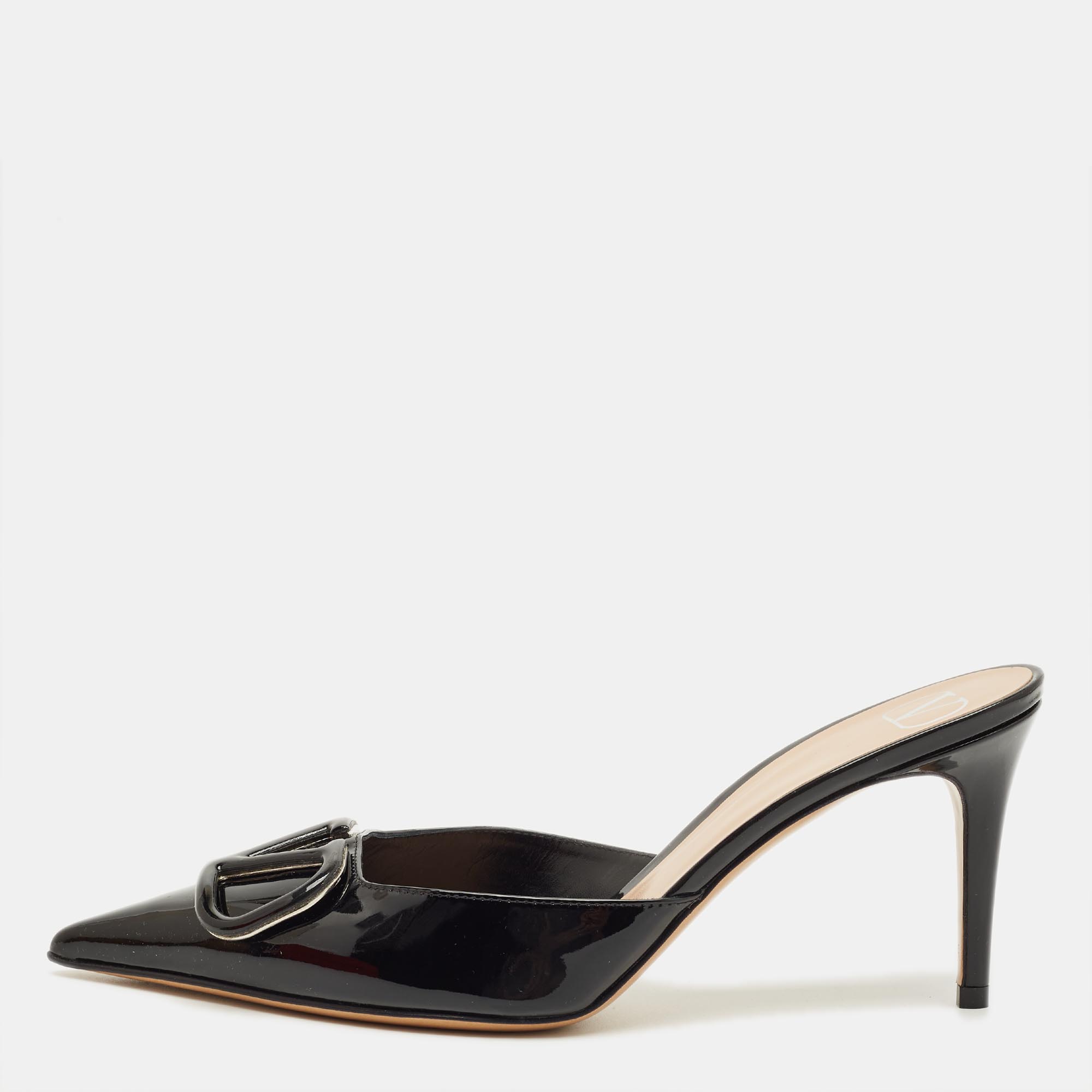 

Valentino VLogo Size  Black Patent Leather Mules