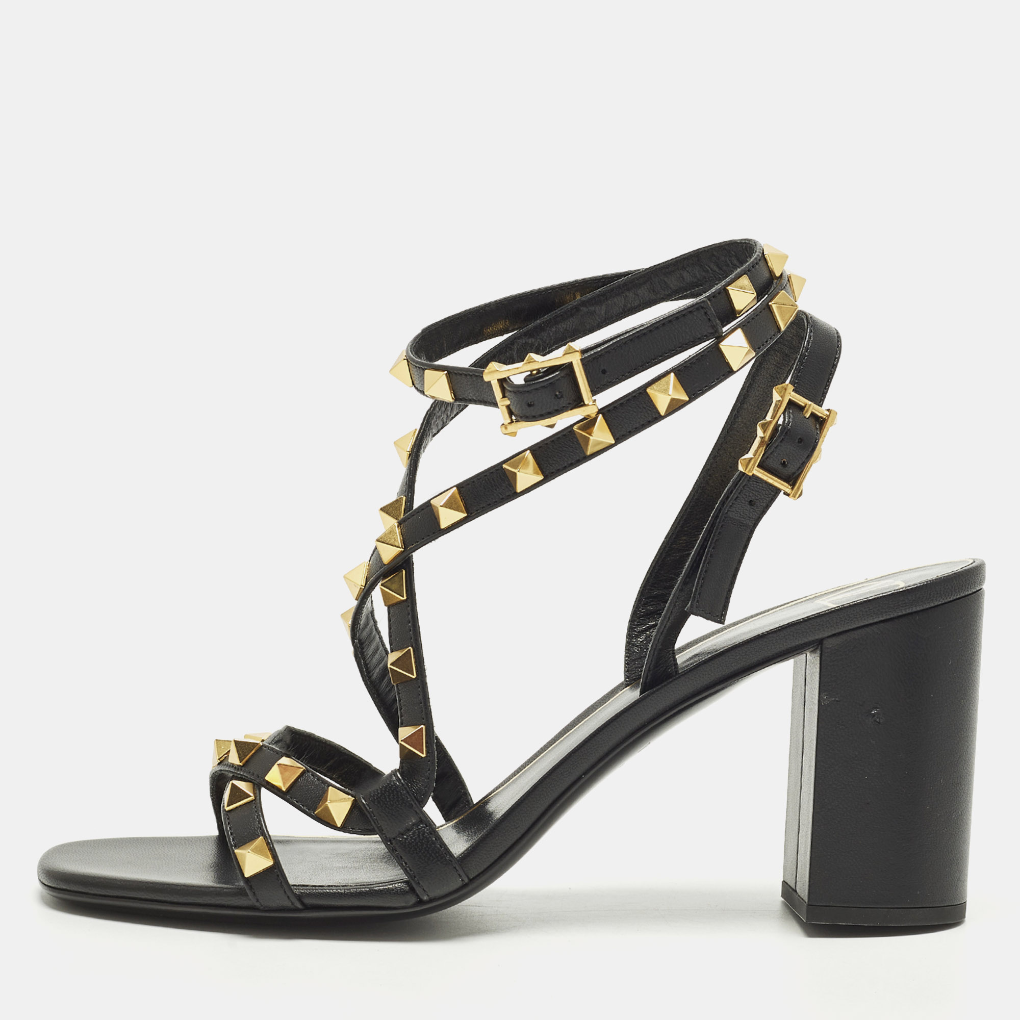 

Valentino Rockstud Size  Black Leather Ankle Strap Sandals