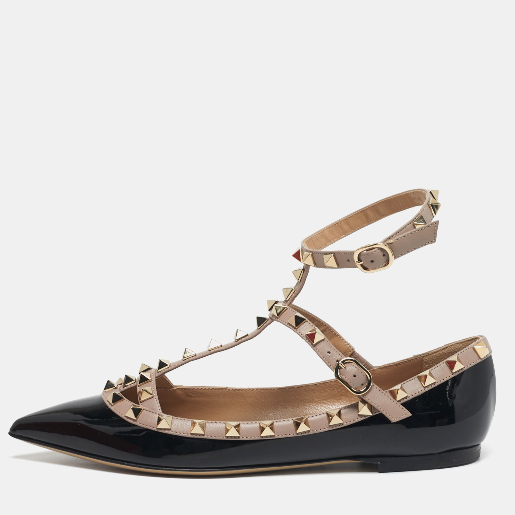 

Valentino Rockstud Size  Black/Beige Leather and Patent Leather Ballet Flats