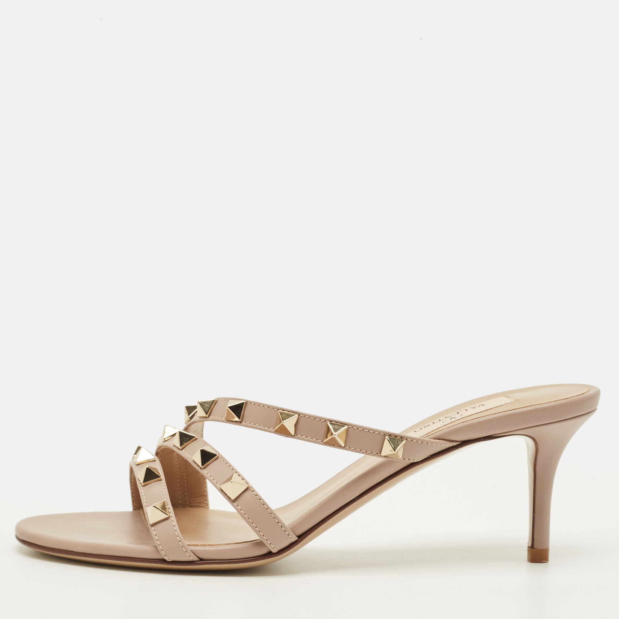 

Valentino Rockstud Size  Beige Leather Slide Sandals