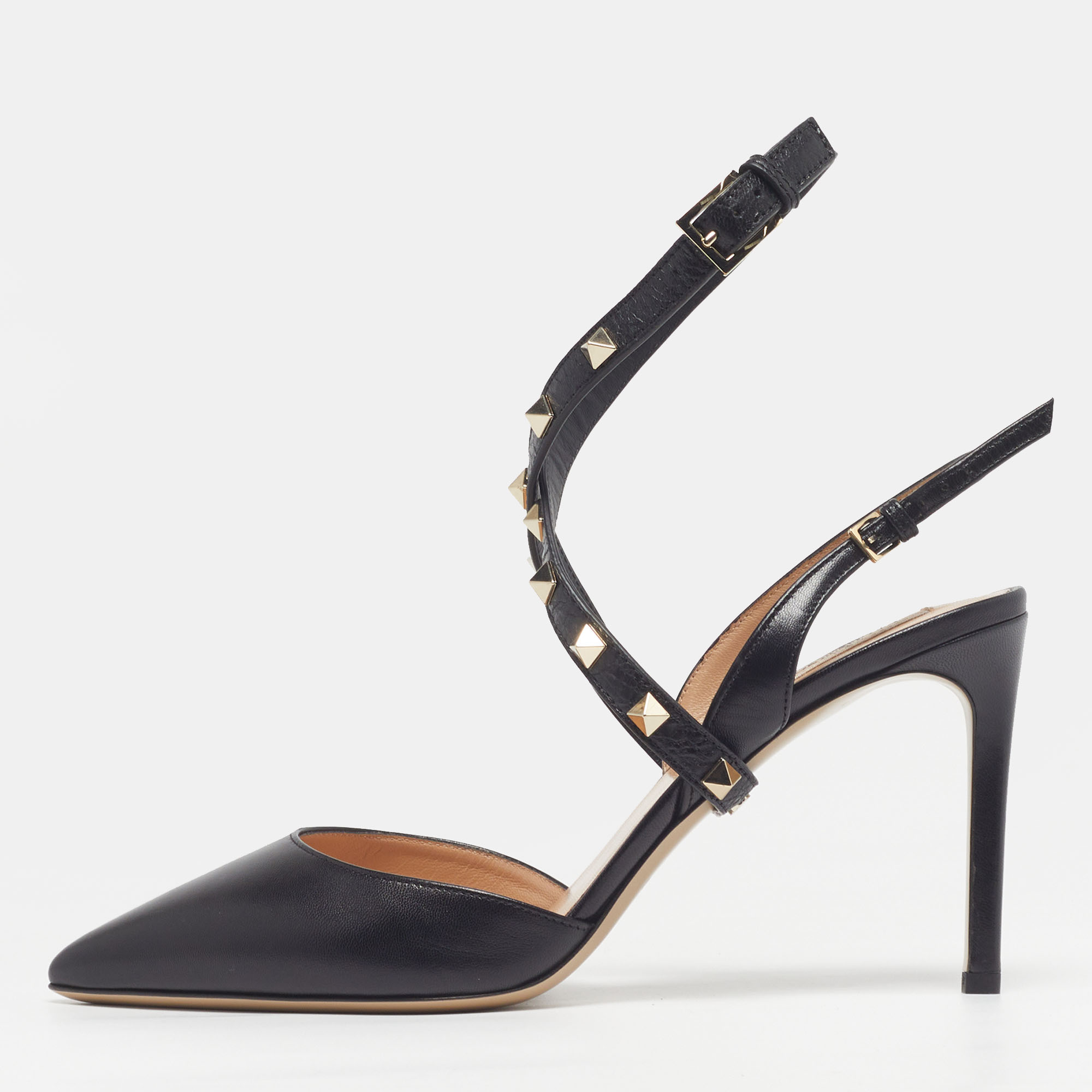 

Valentino Rockstud Size  Black Leather Slingback Pumps