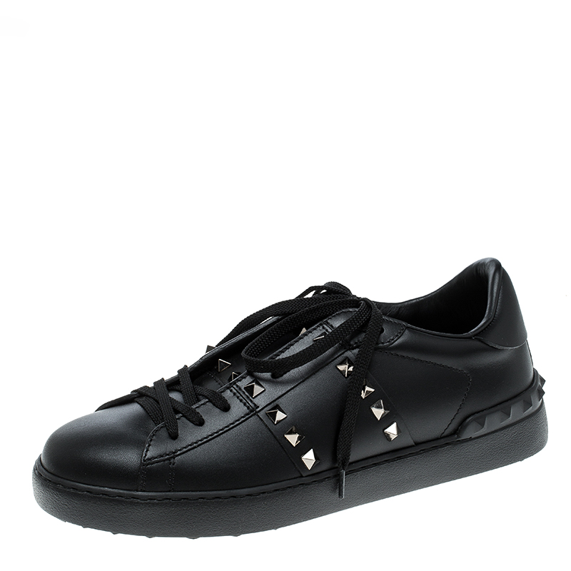 Valentino Black Leather Rockstud Untitled Low Top Sneakers Size 40