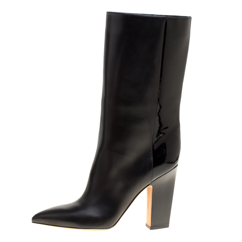 Valentino Black Leather Mid Calf Pointed Toe Boots Size