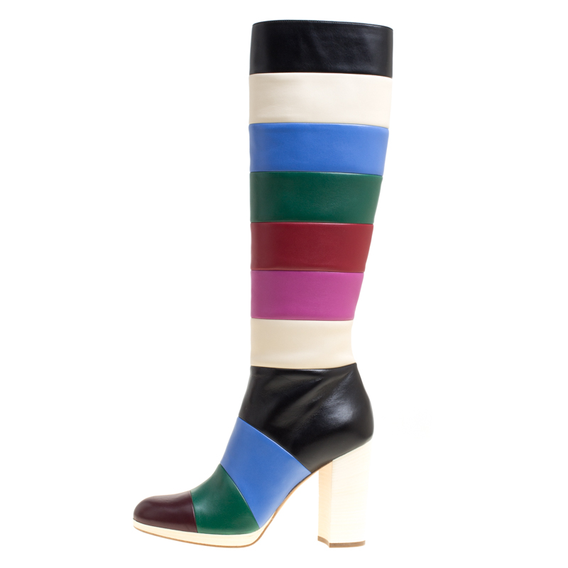 

Valentino Multicolor Striped Leather Knee Boots Size