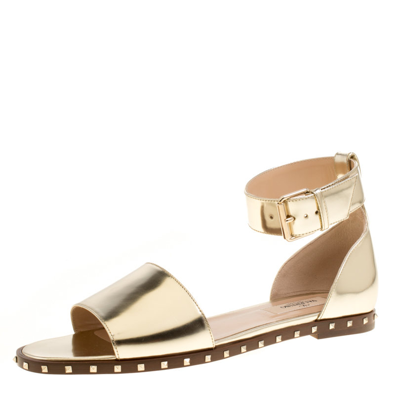 gold ankle strap sandals flat