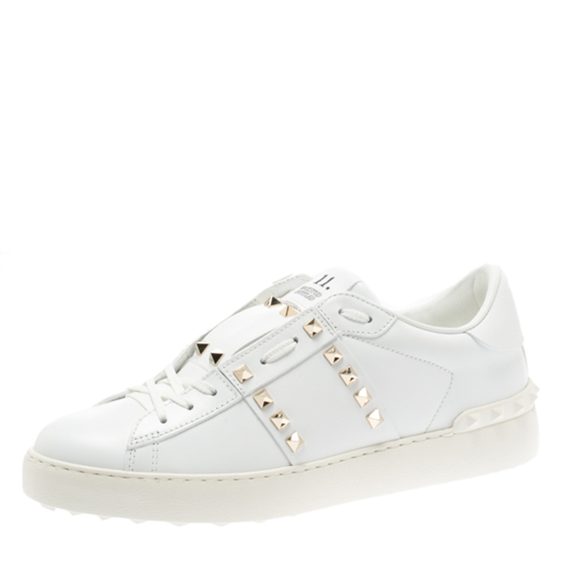 Pre Owned Valentino White Leather Rockstud Untitled Low Top Sneakers Size 41