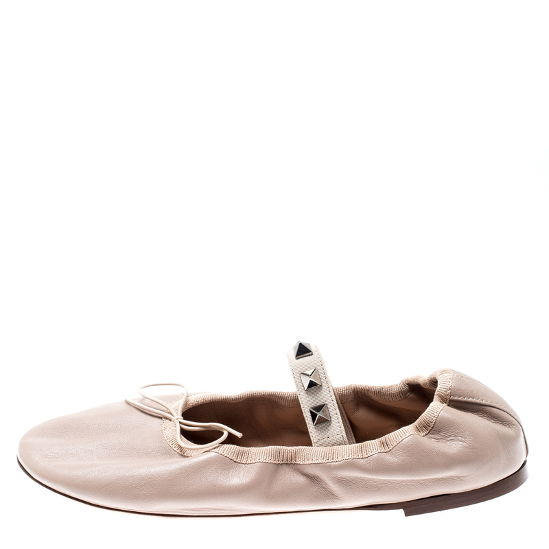 

Valentino Beige Leather Rockstud Bow Detail Ballet Flats Size