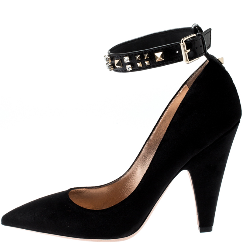 

Valentino Black Suede Ankle Strap Pointed Toe Pumps Size