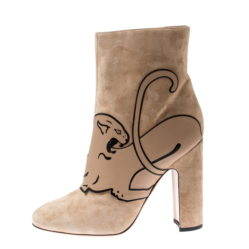 

Valentino Beige Suede Panther Ankle Boots Size
