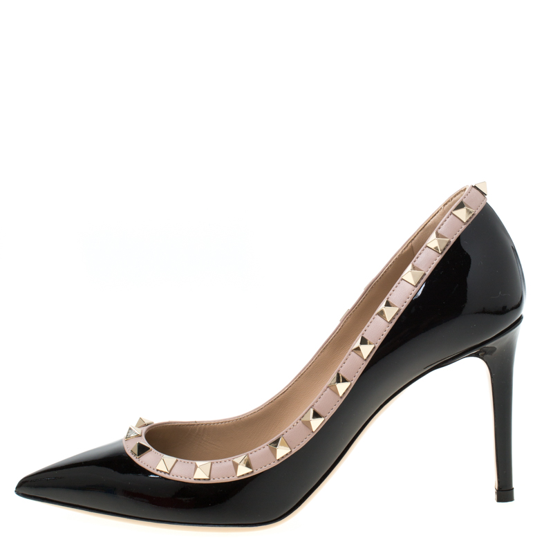 

Valentino Black Patent Leather Rockstud Trim Pointed Toe Pumps Size
