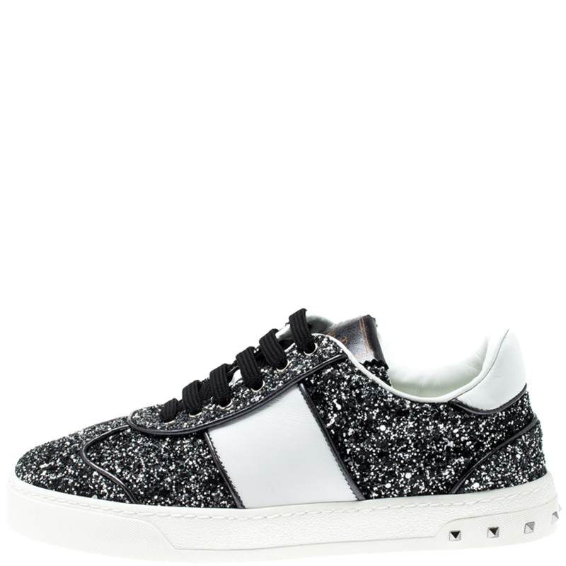 

Valentino Rutenio/Bianco Glitter Flycrew Lace Up Sneakers Size, Multicolor