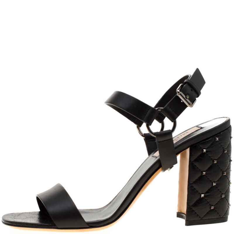 

Valentino Black Leather Rockstud Spike Block Heel Sandals Size