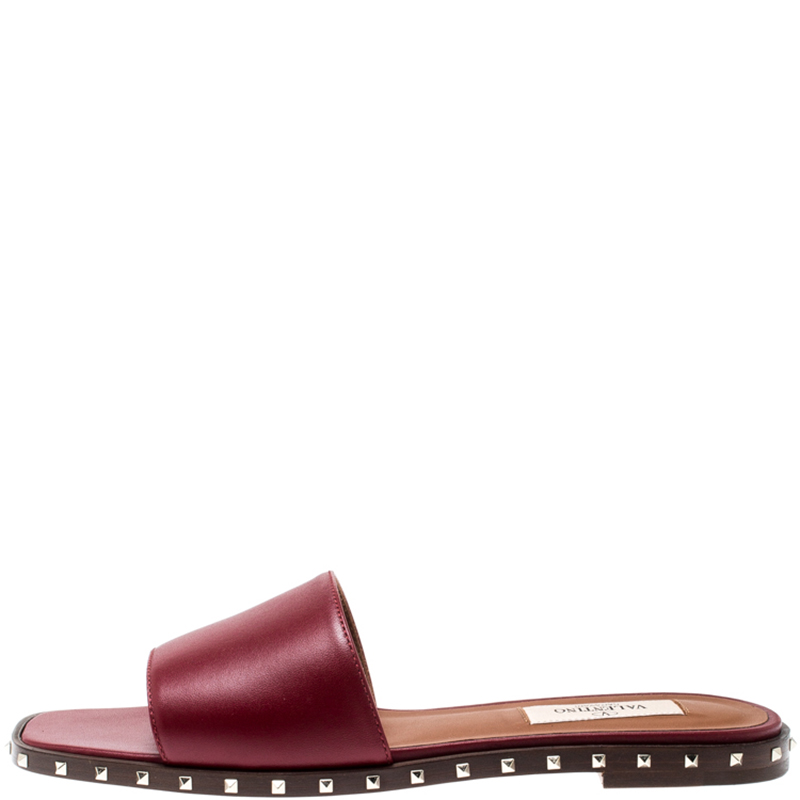 

Valentino Rubino/Noce Scuro Leather Soul Rockstud Flat Slides Size, Burgundy