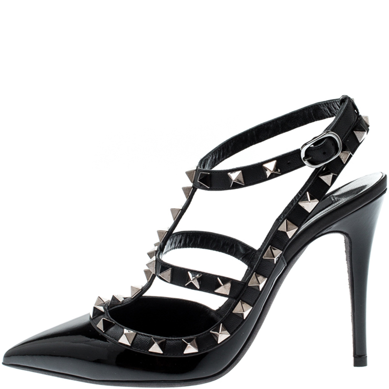 

Valentino Black Patent Leather Rockstud Ankle Strap Sandals Size