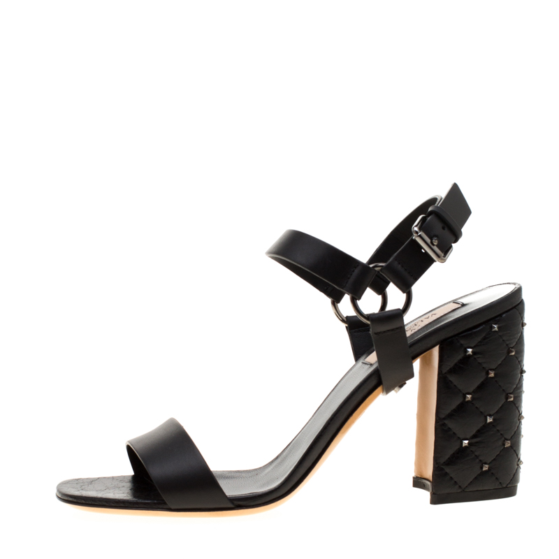 

Valentino Black Leather Rockstud Spike Block Heel Sandals Size