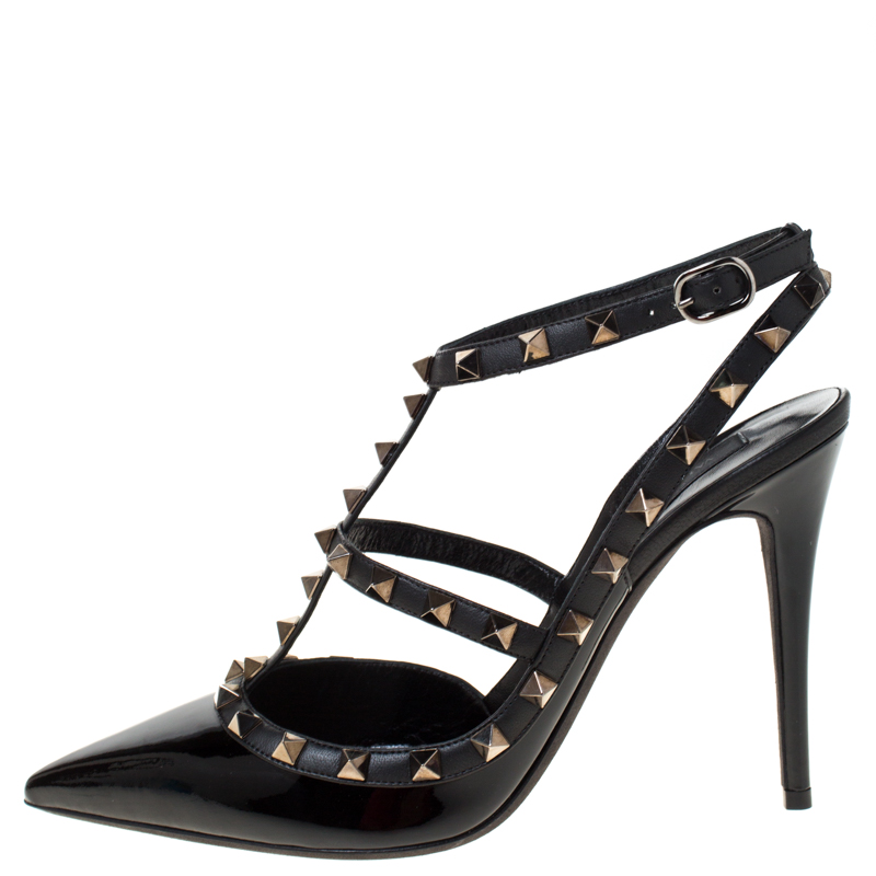 

Valentino Black Patent Leather Rockstud Sandals Size