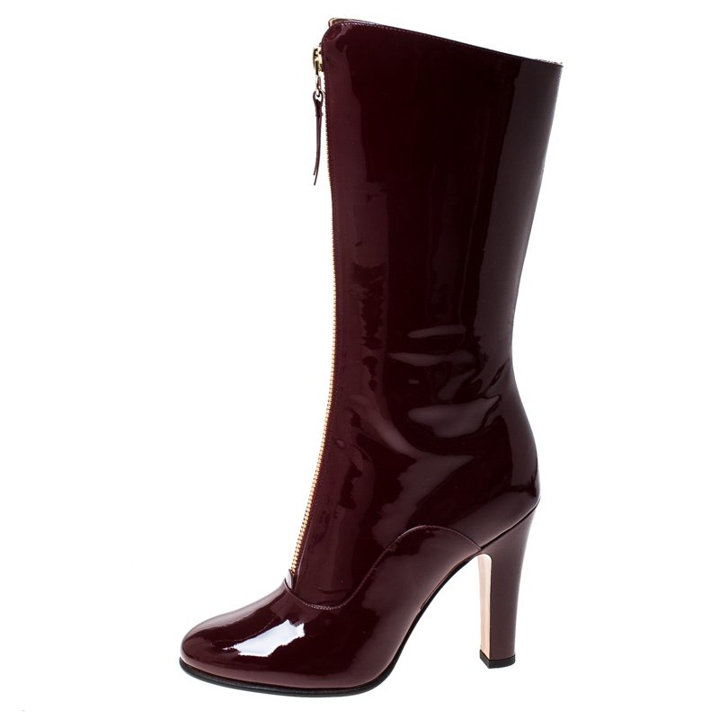 

Valentino Burgundy Patent Leather Mid Calf Boots Size