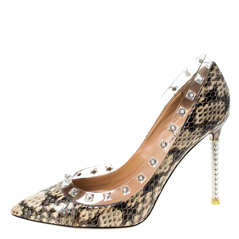 

Valentino Beige/Brown Python Leather Rockstud Pointed Toe Pumps Size