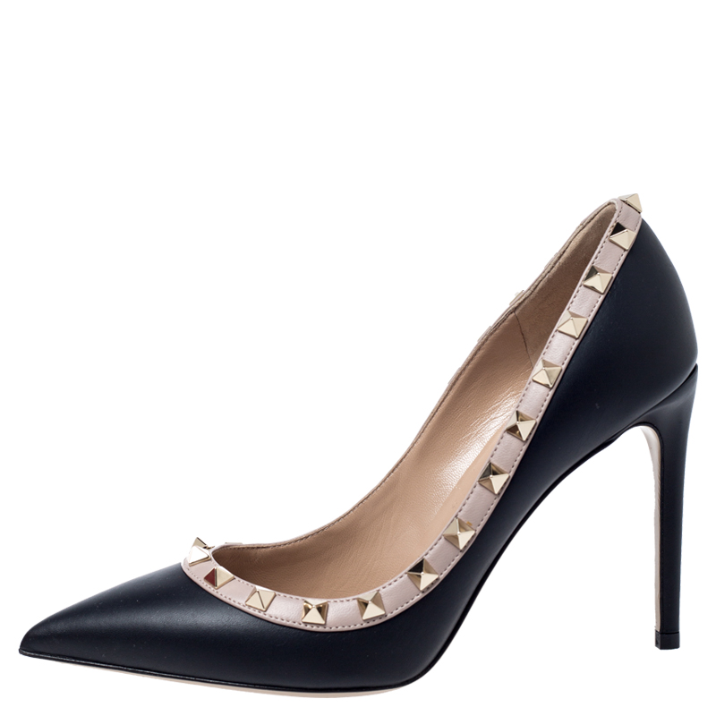 

Valentino Black And Beige Leather Rockstud Pointed Toe Pumps Size