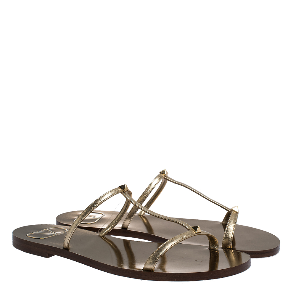 

Valentino Dark Gold Leather Flat Slides Size