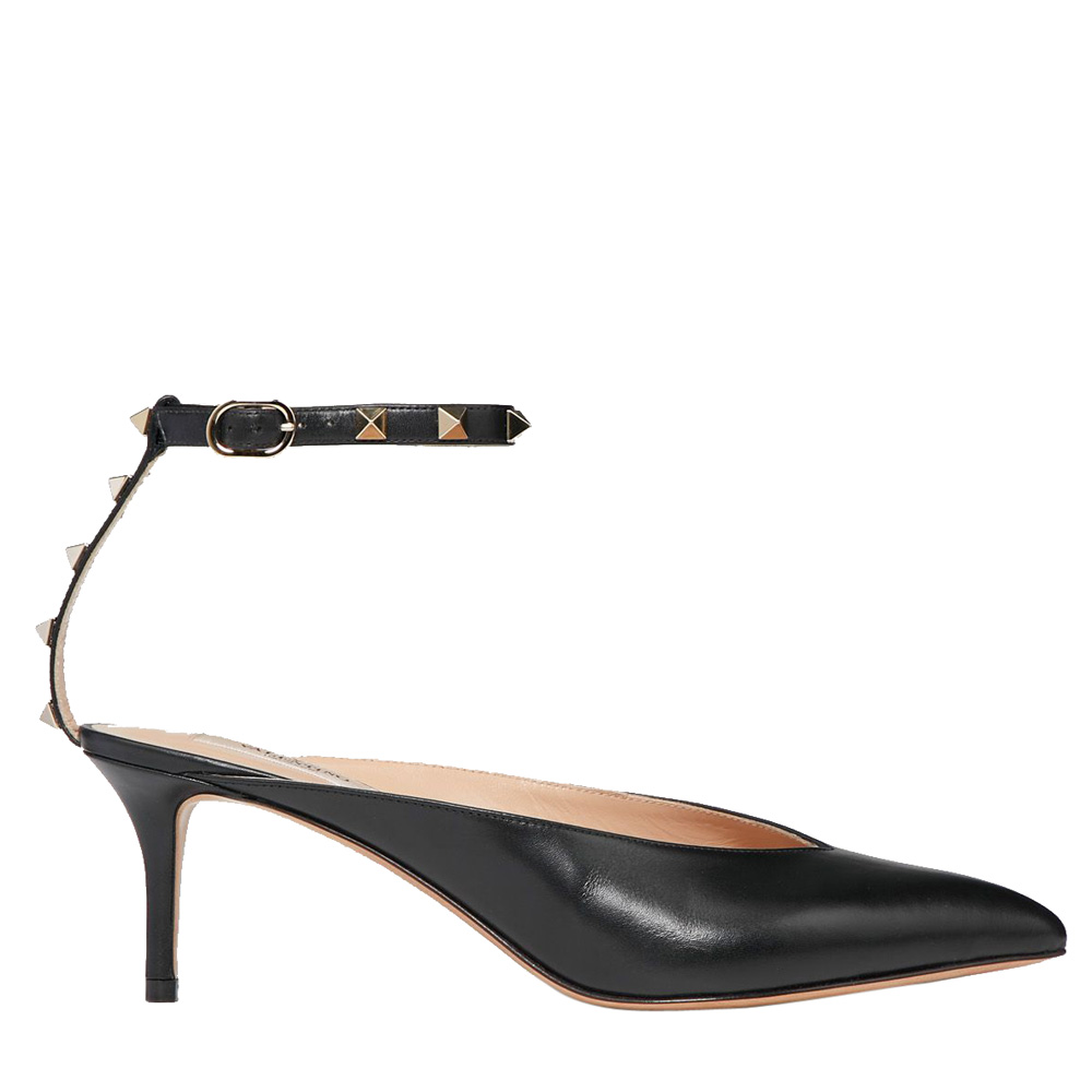 Pre Owned Valentino Black Leather Rockstud Hype Ankle Strap Pumps Size 37