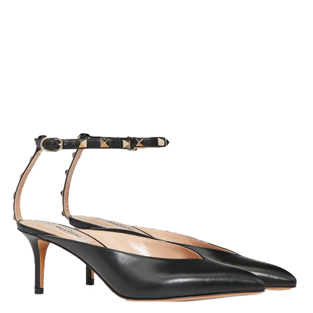 

Valentino Black Leather Rockstud Hype Ankle Strap Pumps Size