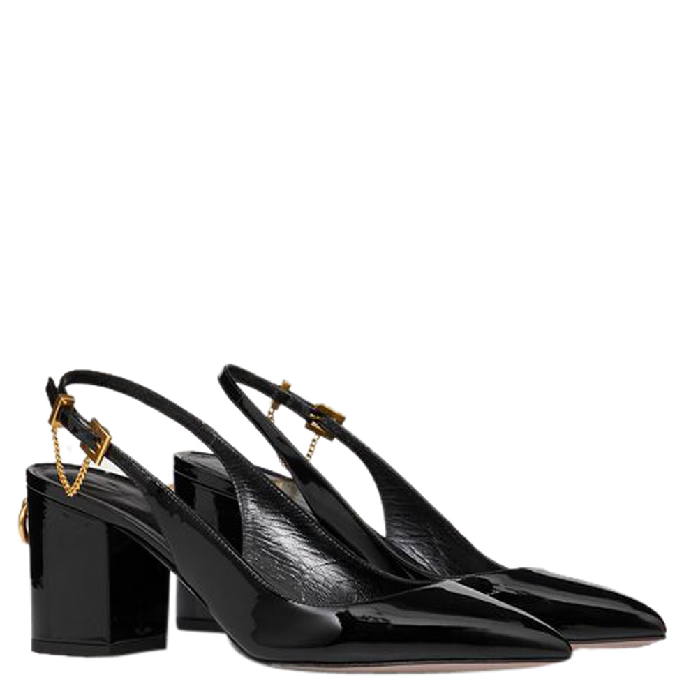 

Valentino Black Patent Leather Slingback Block Heel Pumps Size