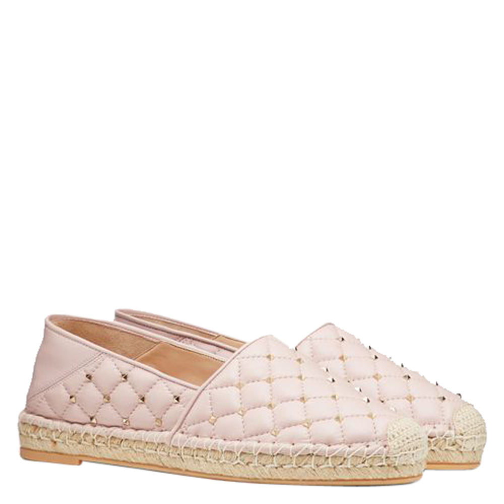 

Valentino Water Rose Quilted Leather Rockstud Spike Espadrille Flats Size, Pink